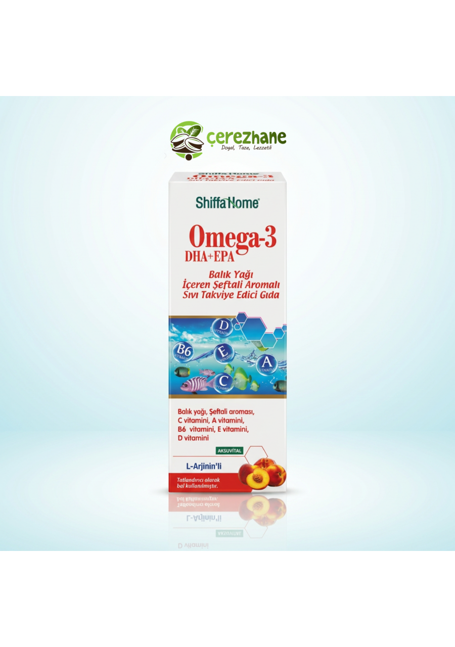 Omega3 Balık Yağlı Şeftali Aroması İçeren Sıvı Takviye Edici Gıda